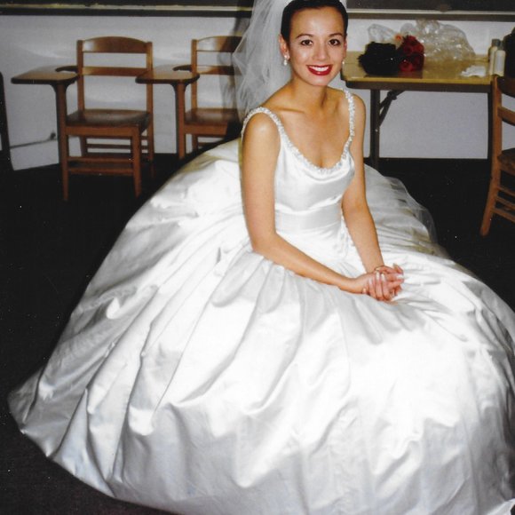 Lazaro Satin Bridal Gown & Tiara Embellished with Swarovski crystals - Picture 8 of 13